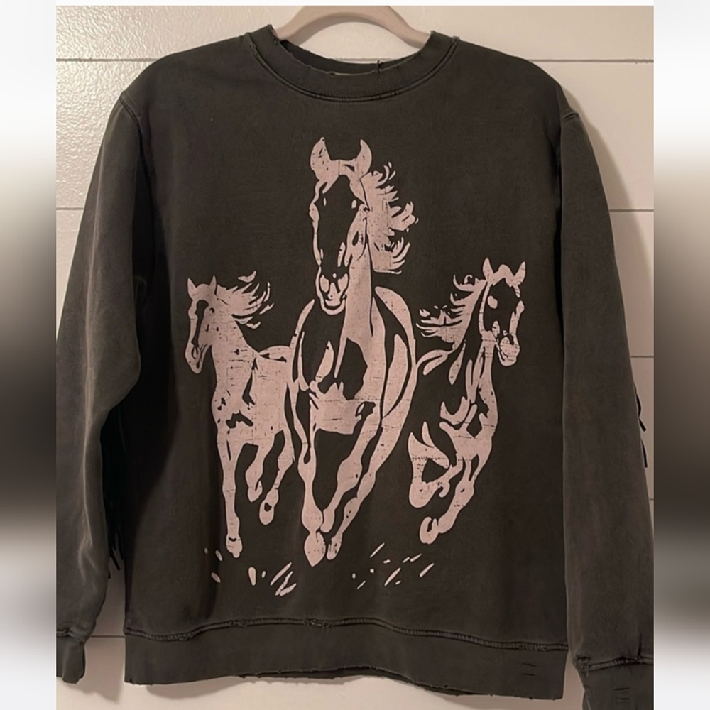 Free People x Tricia Fix Running Horses Crew Exclusive W/ Fringe Size L ~ NWT